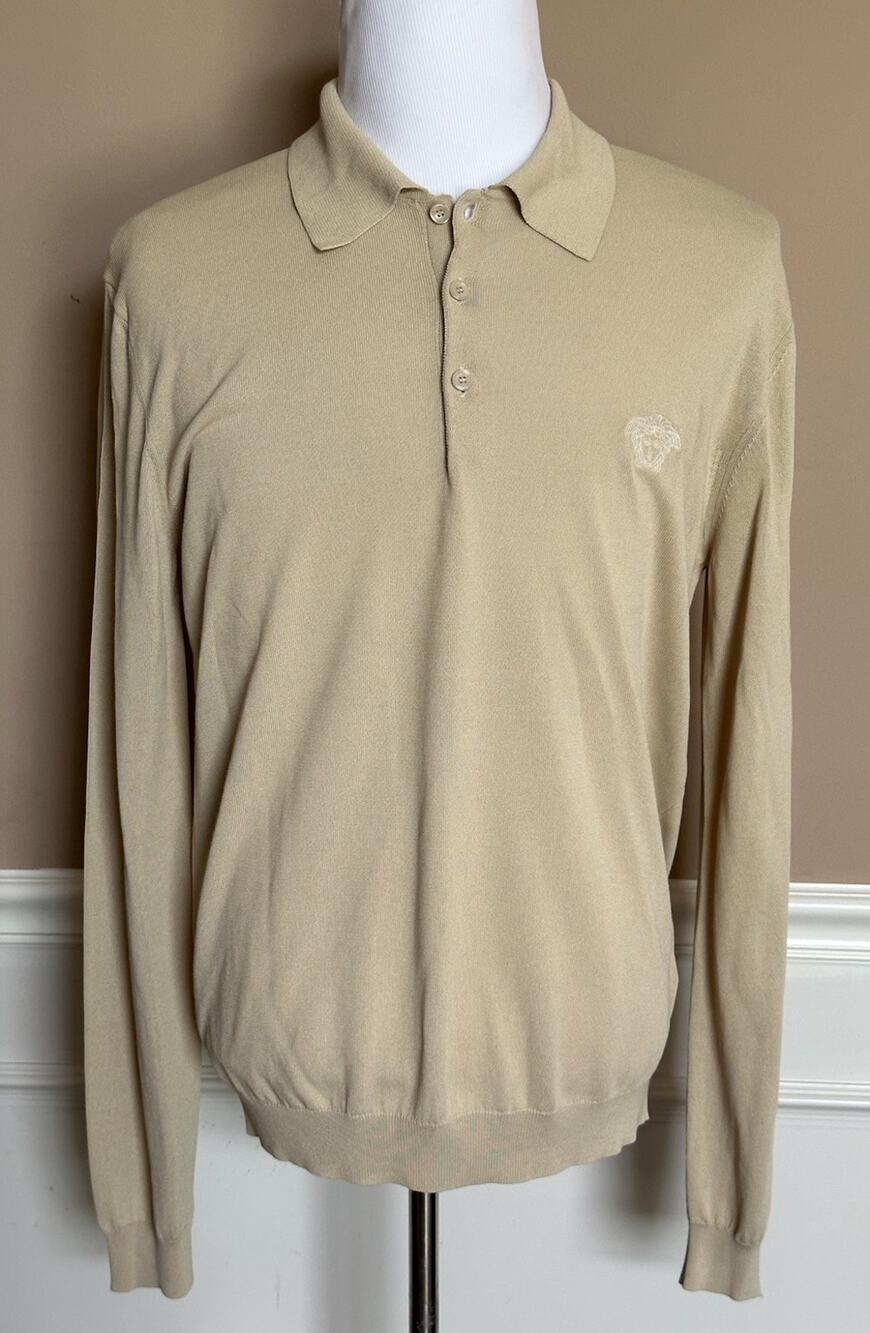 Versace Medusa Lightweight Light Sand Knit Polo Sweater 58 Euro 1019329